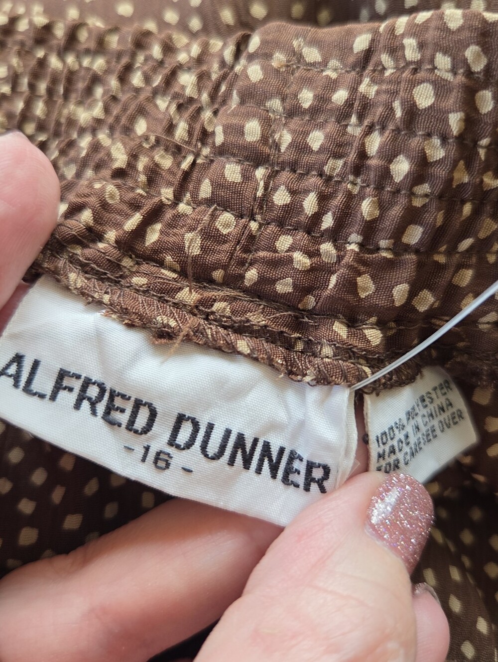 NWT Alfred Dunner Brown Polka Dot Crinkle Pants Size 16 Elastic Waist Vintage - Picture 4 of 13